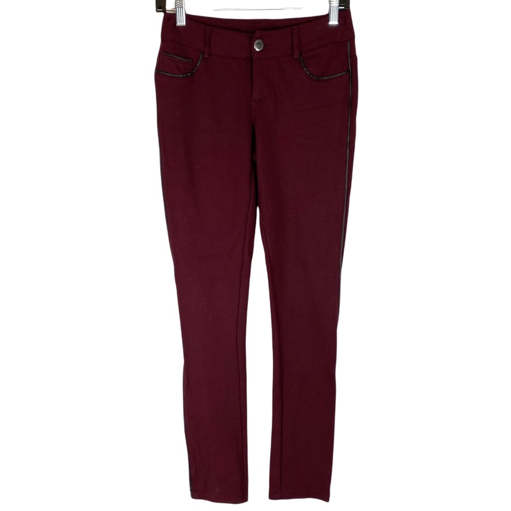 5/$25 Burgundy Faux Leather Detail Pointe Skinny Pant